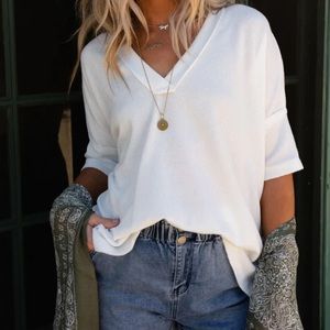 Three Birds Nest Essential on the go V neck ribbed tshirt NWT